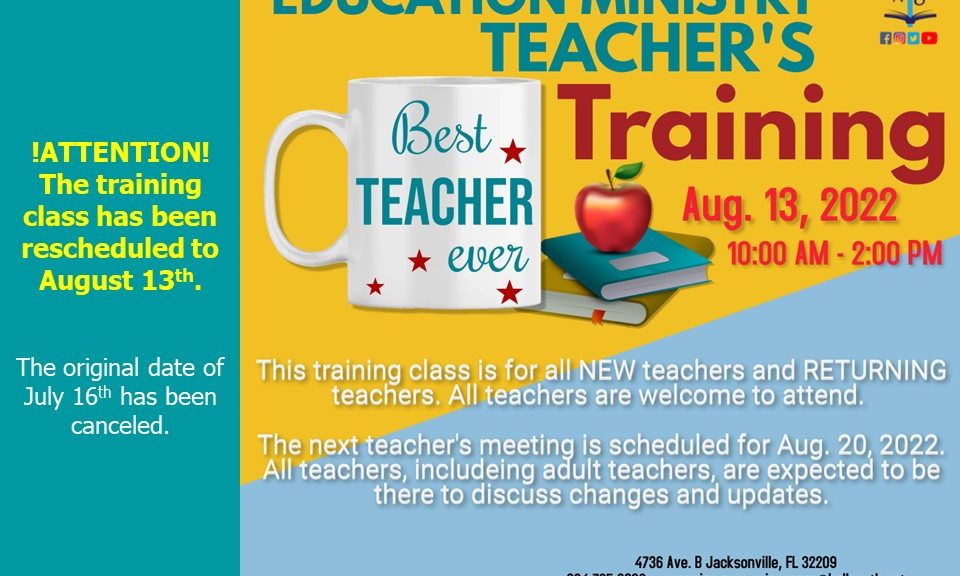 Teacher’s Training Date Change